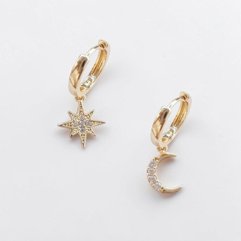 Gold Star & Moon Dangle Earrings